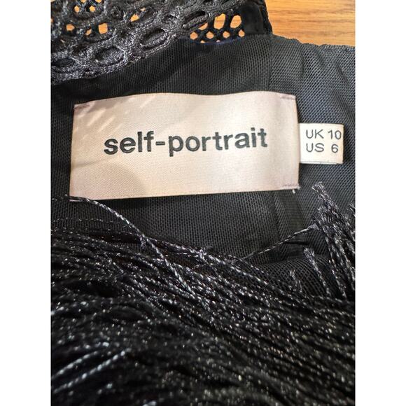 Self-Portrait Neoprene Black & Navy Flared Fringe Dress size 6 /SMALL - Picture 13 of 14
